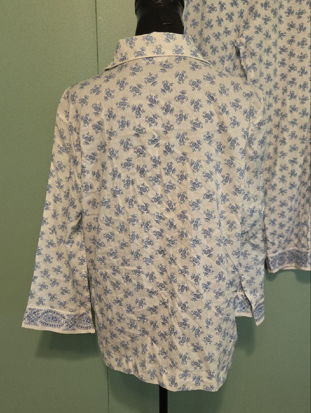 Lauren Ralph Lauren Black Label White And Blue Floral Pajama Set Size Large - Picture 5 of 8
